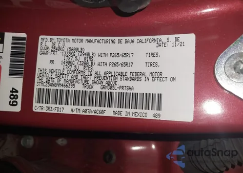 2022 Toyota Tacoma Trd Sport из США, поврежденный, VIN 3TMCZ5AN0NM466395